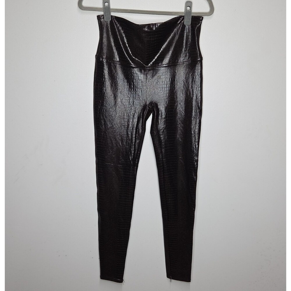 Spanx Womens XL Black Faux Leather Crocodile Croc Embossed High Rise Leggings